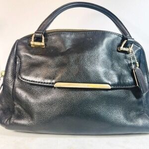 Coach Madison Black Leather Double Zip Satchel Cross Body Bag Purse 2014